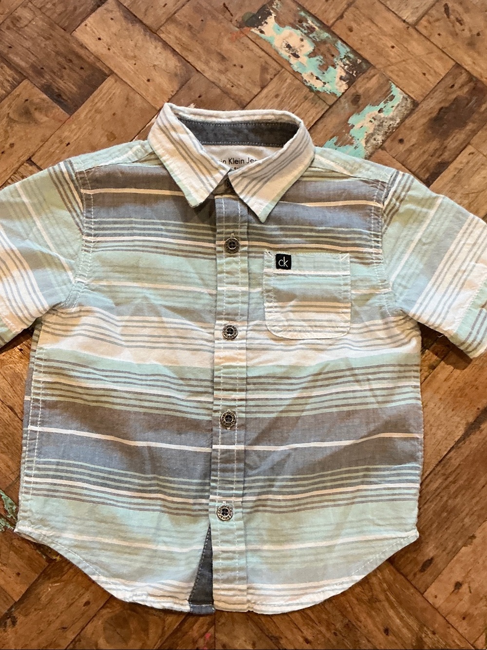 Calvin Klein Jeans Boys' Striped Button-Down Shirt - Light Blue & Gray